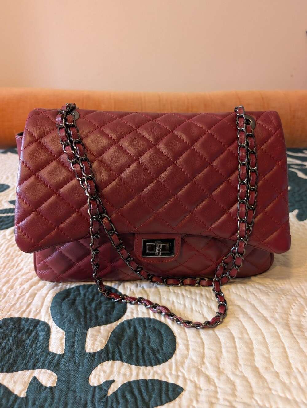 Laura Di Maggio Quilted Shoulder Bag in Deep Burgundy